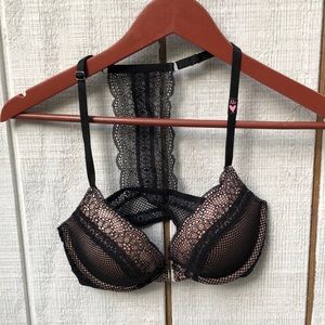 Victoria's Secret Black Lace Pushup Bra with Nude Underlay